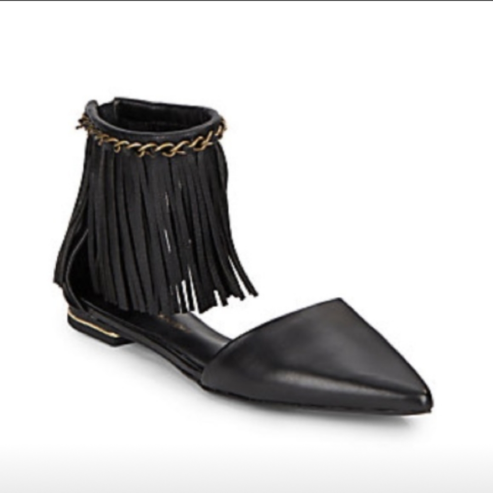 Rebecca Minkoff black fringe flats